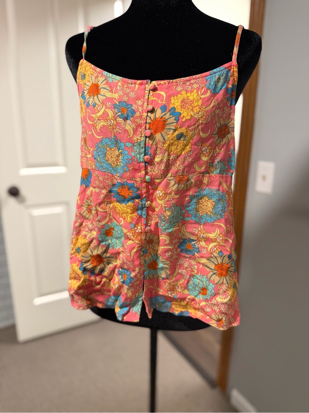 O’Neill Women’s Medium Pink Floral Button Front Cami Tank Top Boho Y2K